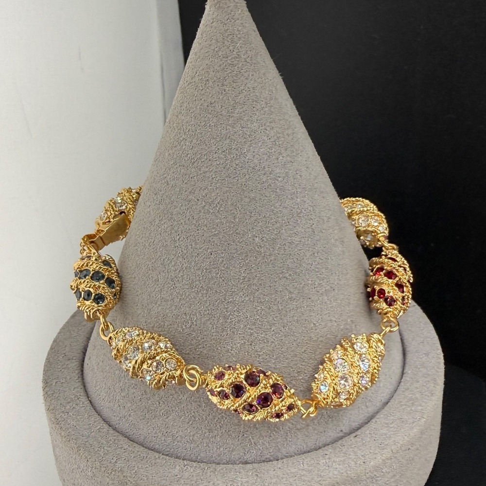 Vintage Camrose & Kross JBK Bracelet Gold Tone Rhinestone With Extender 6.5" 7.5